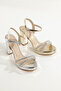 Silver Mirrored Stone Platform Thick Heeled Ankle Strap Evening Dress Women's Shoes - 6