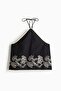 Embroidered cotton halterneck top - 4