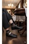Belted Embroidered Single-Layered Flat-Toe Women's Ballerinas Black