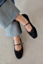 Maxy Women's Bow Detail Suede Ballerinas Black