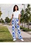 Women Blue And White Printed Wideleg Trousers - 2