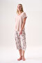 Short Sleeve Six Floral Patterned Bamboo Fabric Women's Capri Suit 26404 - 3