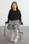 2-Piece Girls' Set with Bow and Plaid Patterned Skirt - 2