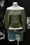 Green Madonna Collar Bat Sleeve Plain Y2K Long Sleeve Crop