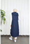 Vest with plaid pattern detail inside the hood navy blue hnt8568 - 7