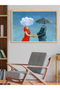 Cloud and Umbrella Pair One-Piece Wooden Framed Painting - 2