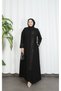 Plus Size Elegant Stone Embellished Belt Detailed Mother Dress Black Hnt1084