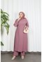 Stone Embellished Large Size Hijab Suit Powder Hnt7537 - 3