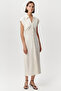 Shirt Collar Gathered Waist Buttoned Midi Slim Fit Knitted Dress