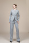 Women's Winter Gray Melange Round Neck Jacket and High Waist Wide Leg Pants Set Casual Daily Office Stylish 1287 - 2