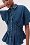 Shirt Collar Short Sleeve Pleated Regular Denim Shirt - 4