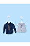Infant Boys Navy And Grey Shirt With Vest Coat and Tie (3 Piece)