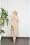 Stone Embellished Plus Size Hijab Suit Cream Hnt7537 - 6