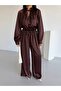 Premium Satin Silk Fabric Double Set Lace-Up Blouse Bo Wide-Leg Antolon Set - 2