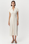Shirt Collar Gathered Waist Buttoned Midi Slim Fit Knitted Dress - 3
