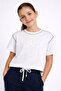Girls 2 Pc Set Classy Embossed Top & Pants Set – White & Navy - 2