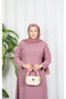 Stone Embellished Large Size Hijab Suit Powder Hnt7537 - 9