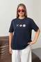 Women's Sea Shell Printed 100% Cotton T-Shirt Navy Blue - 26Y 26512 - 3