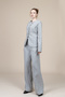 Women's Winter Gray Melange Round Neck Jacket and High Waist Wide Leg Pants Set Casual Daily Office Stylish 1287 - 5