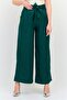 Women Regular Fit Heather Belted Wide Leg Pants, Green