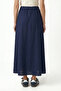 Women's Becca Gloss Pocketed Elastic Waist Indigo Long Woven Skirt - 5