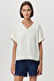 V-Neck Short Sleeve Regular Blouse with Knitted Detail