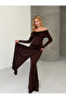 Modal Fabric Lycra Maxi Dress with Floral Accessories in Brown - 3