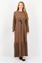 Women Plain Tie Waist Maxi Casual Dress, Chocolate Brown