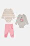 Toddlers Girl 3 Pieces Embroidered Bodysuit And Jogger Pants Set, Multicolor - 2