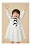 Girl's White Baby Collar Bow Patterned Dress - 3
