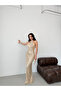 Beige Backless Sequined Long Evening Dress - 2