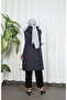 Buttoned Quilted Hijab Vest Gray Hnt8521 - 8