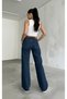 Peach Women's Ikon 90's Dark Blue Navy Blue Super Extra High Waist Palazzo Loose Jean Pants - 3