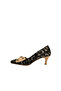Women's Printed Genuine Leather Stiletto Shoes with Bow Detail - 4