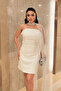 Lace Fabric Strapless Mini Dress - White - 3