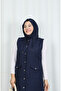Buttoned Quilted Hijab Vest Navy Blue Hnt8521 - 6
