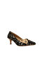 Women's Printed Genuine Leather Stiletto Shoes with Bow Detail - 2