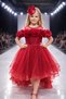Detachable Trail Flower-Detail Front Short Back Long Beaded Girls' Evening Dress - 3