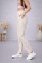 Women's Beige Fabric Trousers High Waist Narrow Leg Stylish Casual Office Pants - 2