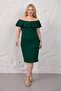 Women's Emerald Green Shoulder Detail Ruffle Collar Stretchy Plus Size Dress