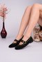 Zena Gold Buckle Studded Leather Women's Ballerina Shoes - 8
