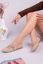 Zena Gold Buckle Studded Leather Women's Ballerina Shoes - 5