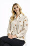 Women's Beige Cream Floral Stone Oversize Shirt - 4