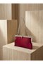Burgundy Color Satin Soft Leather Metal Stone Pearl Detailed Chain Strap Crystal Stone Women's Evening Dress Bag - 6