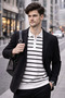 Men's Striped Thin Knitwear Polo Collar Half Zipper Short Sleeve Stylish Casual Sweater - 2