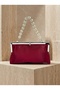 Burgundy Color Satin Soft Leather Metal Stone Pearl Detailed Chain Strap Crystal Stone Women's Evening Dress Bag - 3