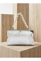 Ecru Color Soft Leather Metal Stone Pearl Detailed Chain Strap Crystal Stone Women's Evening Dress Bag - 3