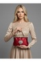 Burgundy Color Satin Soft Leather Metal Stone Pearl Detailed Chain Strap Crystal Stone Women's Evening Dress Bag