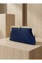 Navy Blue Color Satin Soft Metal Stone Pearl Detailed Chain Strap Crystal Stone Women's Evening Dress Bag - 7