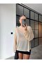 Stand Collar Oversize Transparent Blouse Beige - 3
